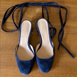 JCrew Navy Suede Lace Up Slingback